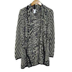 Cache Open Front Cardigan Womens Medium Black Animal Print Metallic Mobwife